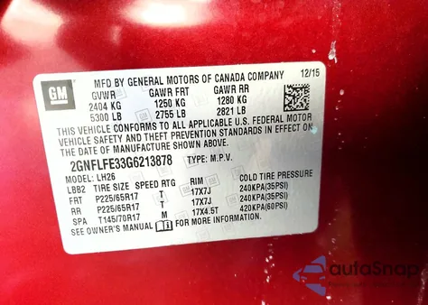 2016 Chevrolet Equinox Lt z USA, uszkodzony, nr VIN 2GNFLFE33G6213878